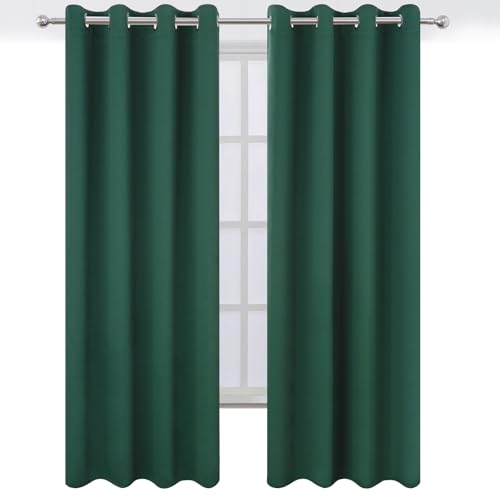 Image of LEMOMO Blackout Curtains 52 x 90 Inch Long Dark Green Curtains Set of 2 Panels Room Darkening Curtains for Bedroom and Living Room