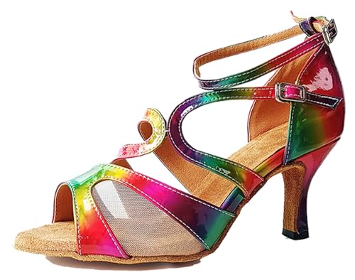 ZengyeZoo Women Dancing Heels Mesh Ankle Strap Elegant Latin Party Wedding Evening Shoes with Buckle X523 Multicolor US 8.5