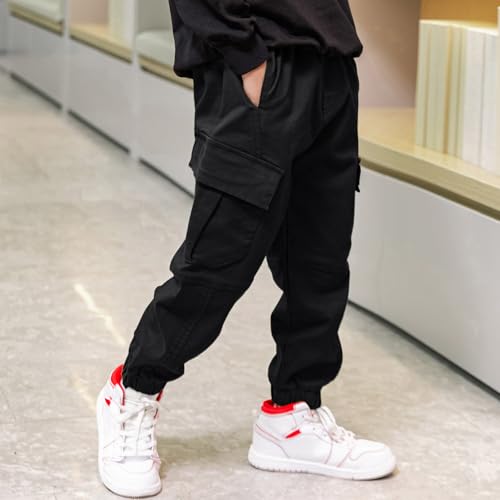 Boys Cargo Pants Cotton Casual Pants Elastic Waist Hiking School Uniform Sweatpants Joggers4