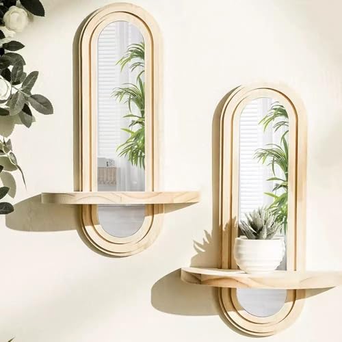 Wooden Wall Shelves with Mirror for Home Decor