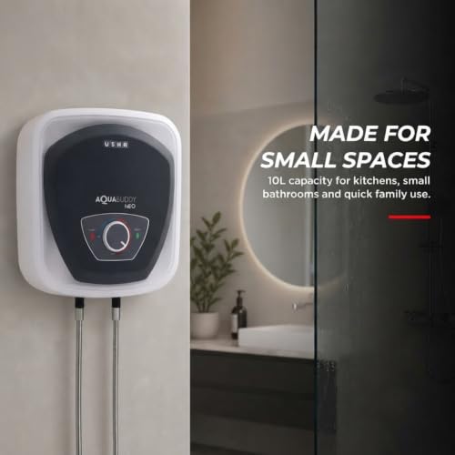 Image of USHA AquaBuddy Neo Geyser 10 Litre 5 Star BEE Rating | Copper Heating Element | Storage Water Heater with Anti-Rust Protection | Warranty: 8 Yr Tank, 2 Yr Product