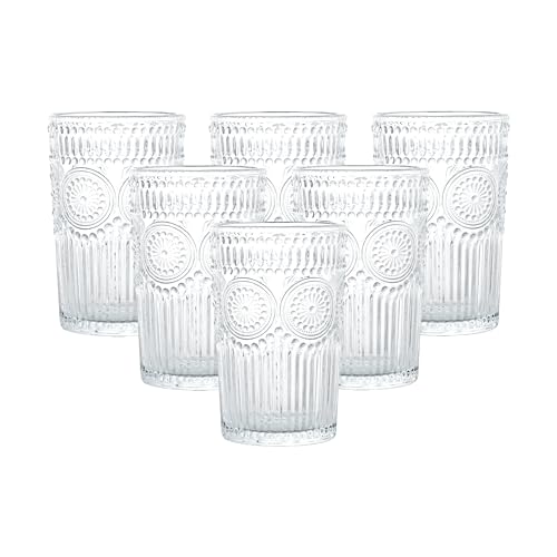simpa Lucente Vintage Embossed Highball Drinking Glasses 380ml Set of 6