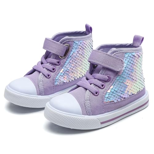 Toddler Girls Sequin Sneakers High Top Canvas Sneaker Fashion Sparkle Shoes for Girls Dressy