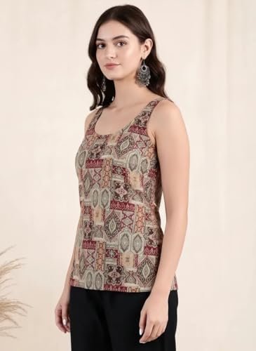 Image of Pinkmint Women Cotton Blend Printed Short Kurti Top (Pack of 2) | Stylish Casual Wear | Sleeveless Top | Back Dori Design | Comfortable Kurta Tops