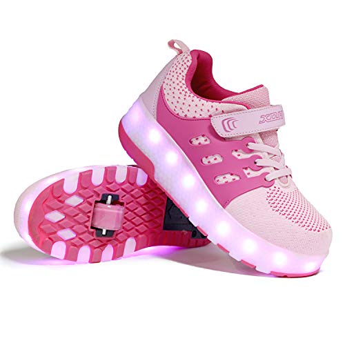 Qwhome Unisex Recargable Led Luz Automática de Skate Zapatillas con Ruedas Zapatos Patines Deportes Zapatos para Niños Niñas,Pinkb,31