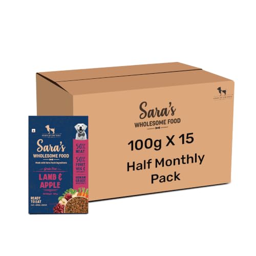 Sara's Wholesome by HUFT Grain-Free Lamb & Apple Dog Food - 100 gm (Pack of 15) | Half Month Pack | Gluten Free | Balanced Meal for Adults & Puppies| Fresh Food for Dogs