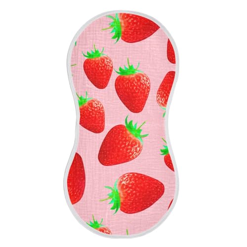 Baby Burp Cloths, Soft Absorbent Burping Cloths for Babies, Cotton Milk Spit Up Rags, Large Size for Newborns, Baby Boys and Girls (Pink Strawberry Design)