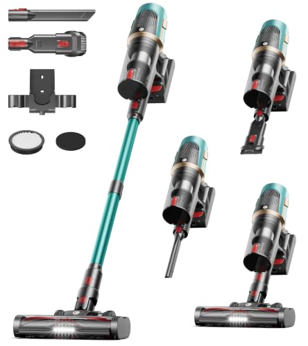 Image of CHEBIO Cordless Vacuum Cleaner, 550W /45Kpa Vacuum Cleaners for Home with LED Display, Anti-Tangle Cordless Stick Vacuum with 65Min, Lightweight Wireless Vacuum (Black)