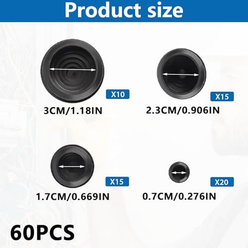 Menibeuty 60Stück Kabeldurchführung Gummi Für Kabel Draht, Gummitüllen Für Kabel 10/20/25/30 mm Gummi Tower, Kabeltülle Gummi(Schwarz)