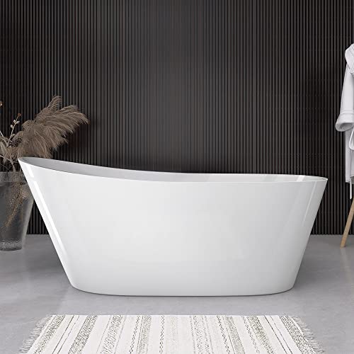 Getpro Acrylic Freestanding Bathtub 67" Oval Shape Free Standing Tub Adjustable Soaking Tub With Integrated Slotted Overflow And Chrome Anti-Clogging Drain Glossy White #TOP5