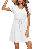 Doreyi Womens Cover Up Short Sleeve Beachwear Coverups Loose V-Neck Bikini Beach Tunic Top Swimsuit Coverup for Women White