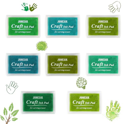 Silkwish Lot de 8 tampons encreurs verts - Empreintes digitales pour papier, artisanat, tissu, peinture, bricolage, créations créatives, décoration de...