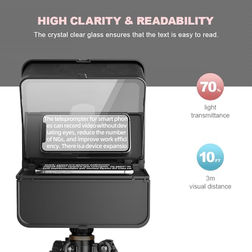 Image of LENSGO Portable Teleprompter for Phone, Mini Teleprompter with Remote Control Compatible with iPhone & Android for Online Teaching Vlog Live Streaming Interview, Fold in One Sec