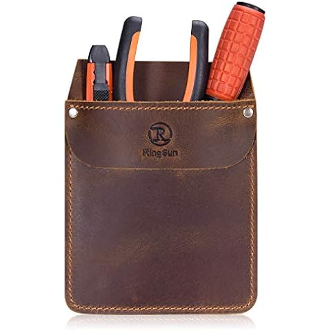 RingSun Genuine Leather Pocket Protector for Men, Durable Pocket Tool Pouch, Jeans Shirts Pocket Protector for Tools Pens Brown Cover