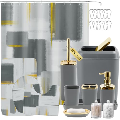 XLHOMO Bathroom Set - Grey and Gold Bathroom Accessories Set,