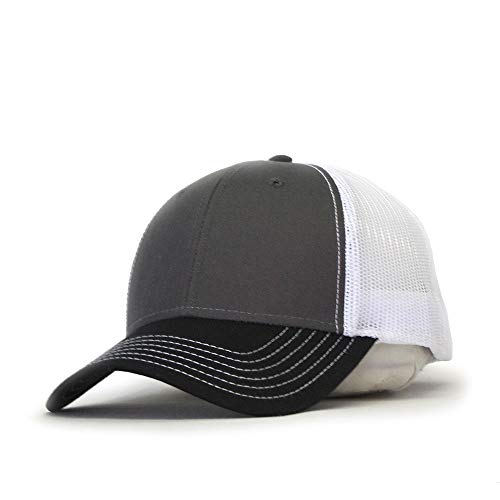 The Vintage Year Two Tone Cotton Twill Mesh Adjustable Trucker Baseball Cap (Black Charcoal Gray White)