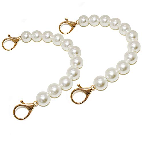 LZYMSZ 2PC DIY Round Imitation Pearl Bead Replacement Chain Strap, Handbag Chains Accessories, Short Handle Replacement with Metal Buckles, Pearl Chain Belt(26cm/10 Inches)