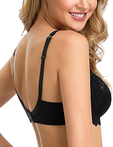Wingslove Women's Sexy Lace Bra Non Padded Underwire Unlined Bra Full Coverage Plus Size Lace Bralette (Black, 36G)