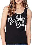Birthday Party Shirts for Women - Crystal Rhinestone Glam Birthday Babe Tank Top - Bday Tank Tops - Large - Black Tank(Glm BdyBabe RS) Blk/Lrg