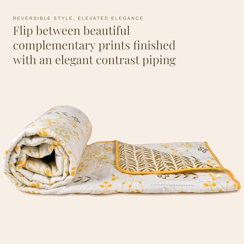 Image of HUESLAND Reversible AC Quilt Blanket Single Bed | 100% Cotton Quilted Shell, Super Soft 120 GSM Microfibre Wadding | Lightweight Comforter for All Weather Use | 55 x 88 inches, Petal