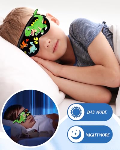 Sleep Mask for Kids - Valentines Gift for Kids Cute Silk Eye Cover for Sleeping Soft Kawaii Eyeshade Animal Eye Blindfold with Adjustable Strap for Boys Teens, Dinosaur - Image 6