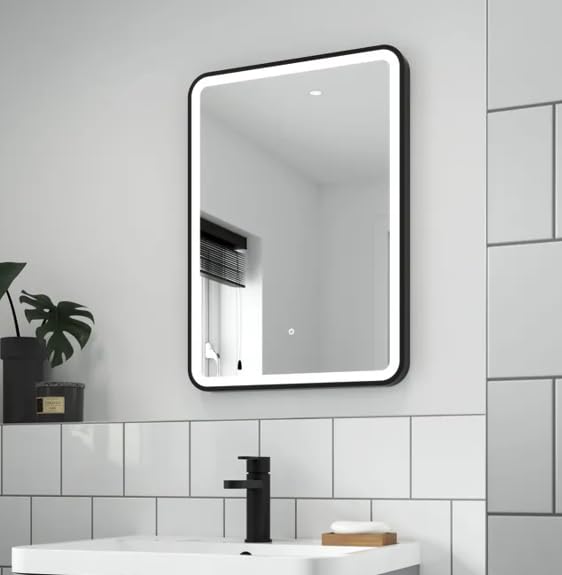 Lumora 700 x 500mm Rectangular LED Bathroom Mirror, Front-Lit Illuminated Frame, Bluetooth, Anti-Fog Demister, Dimmable 3 Colour, Matt Black, IP44 Touch Sensor, Wall Mounted (Black)