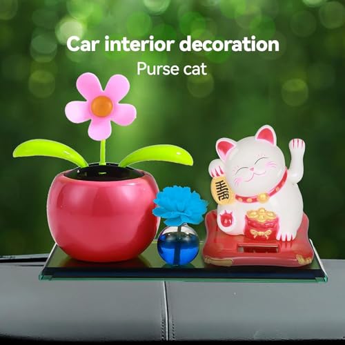 DEWIN Solar Winkekatze, Glückskatze Solarbetriebene süße Glückskatze Winke Katze für Hauses Auto Dekoration Weiß