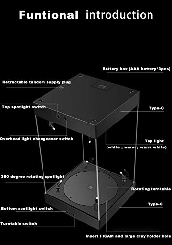 Phicen 1/6 Action Figure Display Box Led Spotlight With Rotating Base (Black, Internal Height 40Cm) #TOP2