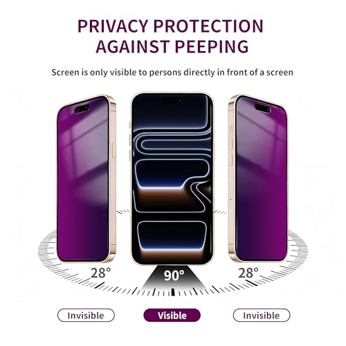 Image of 2 Pack Privacy Screen Protector for iPhone 17 Pro Tempered Glass 6.3'' Private Saver Anti-Spy Eye Protection Anti-Scratch Full Coverage No Bubble