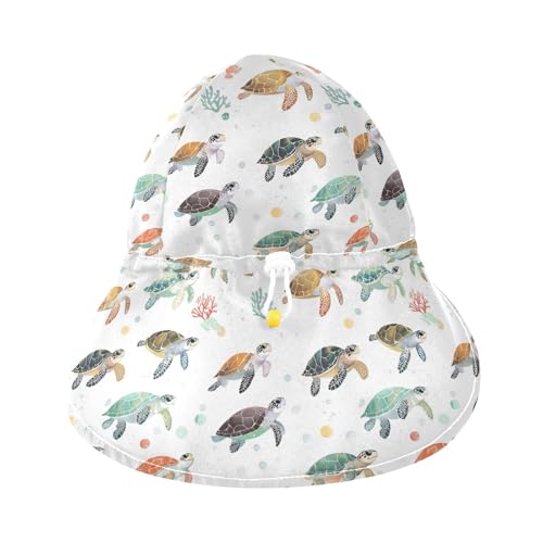 Baby Beach Hat Toddler Boy Caps Baby Girls' Sun Protection Neck Flap Traveling Swim Hat Funny Sea Turtle White3