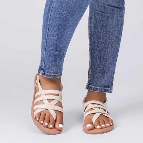 Image of Luoika Women's Wide Width Flat Sandals, Flip Flop Casual Strapy Sandals Slip on Summer Beach Shoes for Women.