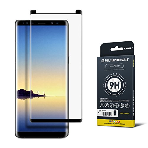 Gpel Galaxy Note 8 Screen Protector, Tempered Glass, Premium Japanese Asahi Glass, Black - Easy Installation