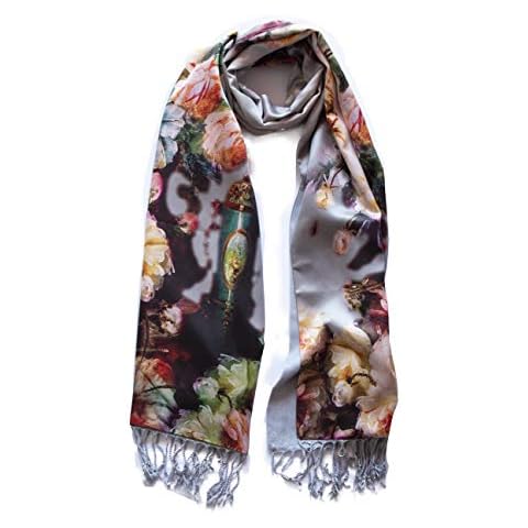 Westlook's Women's Premium silk and Cachmere Scarf Large Hand Painted Silk and Cashmere Scarf Fashion Accessory 72" x 26" (GRAY) Cover