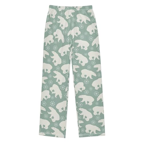 Polar Bear Snowflake Boys Long Pants Soft Trousers Elastic Waist Kids Lounge Bottoms with Pockets S-XL