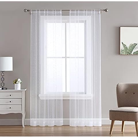 Beatrice Home Fashions Allure Pearl Panel Pair Window Curtains, 38"W x 84"L, White Cover