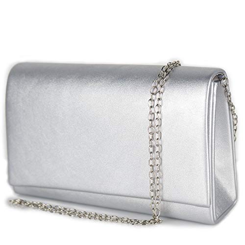 Materiale :Ecopelle laminato Emila Borsetta argentata elegante cerimonia da donna sera clutch bag pochette borsa piccola a mano busta tracolla catena silver matrimonio comunioni Ecopelle laminato Argento