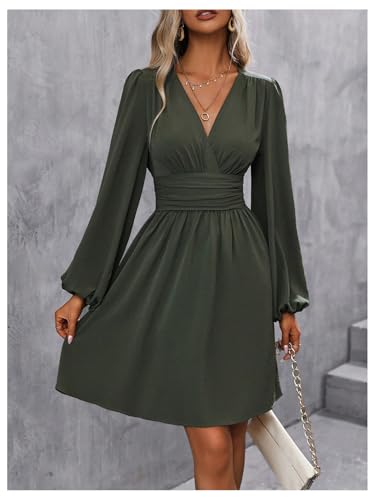 Image of SOLY HUX Women's Elegant Dress V Neck Long Sleeve High Waist Swing Prom Cocktail Short Dresses