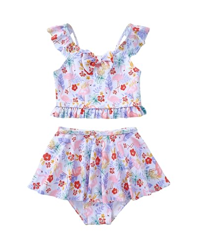 Image of Saeaby Toddler Little Girls Swimsuit Summer Halter Ruched Tankini 2 Piece Bathing Suit for Girl Beach Swimwear 3-8Y