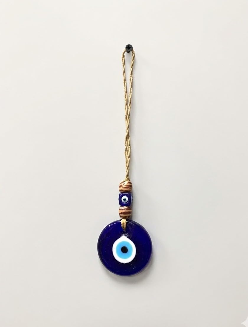 DULI Evil Eye Wall Hanging for Home Decoration - 8 Inch Nazar Battu for Entrance, Office & Car - Blue Glass Amulet for Protection & Positive Energy - Aesthetic Boho Room Decor Gift (1.75" Width)-image-36