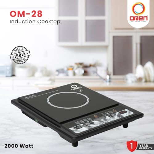 Image of Omen Changing Lives OM 28, 2000W Induction Cooktop for Kitchen | Push-Button Operation | Digital Display | Fast Heating Technology | 7 Preset Functions | BIS Certified | 1-Year Warranty