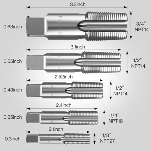 Lytool PT30028 Npt Pipe Tap Set,5-Piece 1/8",1/4",3/8",1/2" thumb #1