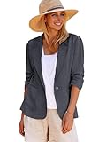Short Sleeve Blazers for Women 2025 Summer 3/4 Sleeve Grey Womens Plus Size Blazer Business Casual Work Office Jacket Boyfriend Deconstructed Cotton Trendy Fashion Women's Blazers & Suit Jackets