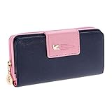 Augur Women's Multi-card Position Two Fold Purse Long Zipper Wallet Handbag handbag Dark Blue