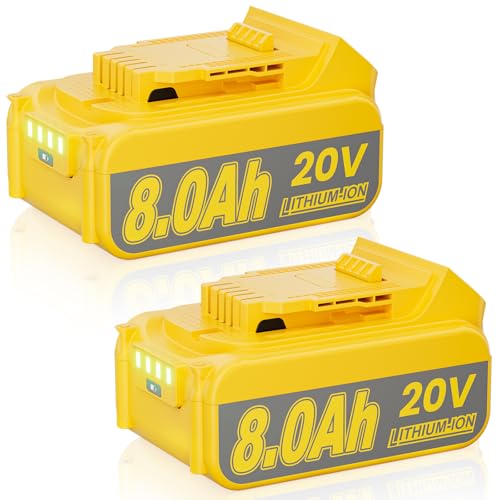 JUNWOOD 2Pack 8.0Ah Replacement for Dewalt 20V Max Battery Lithium Compatible with Dewalt 20 Volt XR Batteries DCB200 DCB201 DCB206 DCB204 DCB207 DCD/DCF/DCG Series Cordless Power Tools