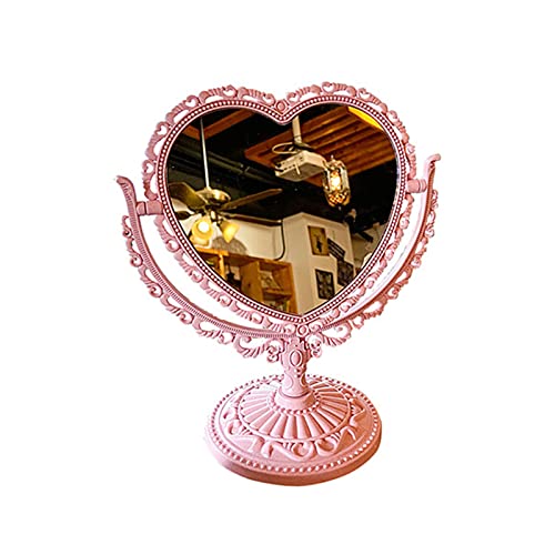 Espejo de maquillaje retro estilo europeo en forma de corazón espejo de maquillaje de escritorio lindo espejo cosmético giratorio de 360 ° para el dormitorio del hogar - rosa 2 Cover