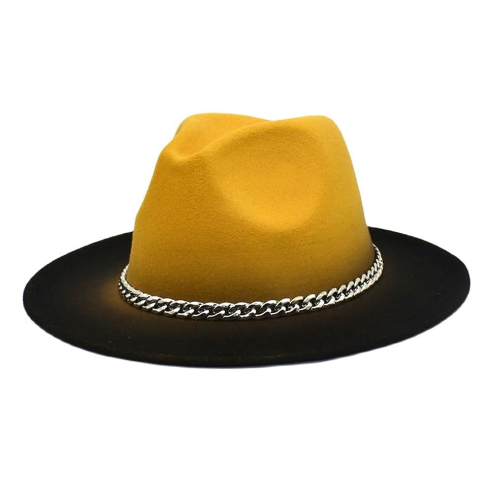 Chapeau fedora à boucle en chaîne métallique et feutre bicolore dégradé