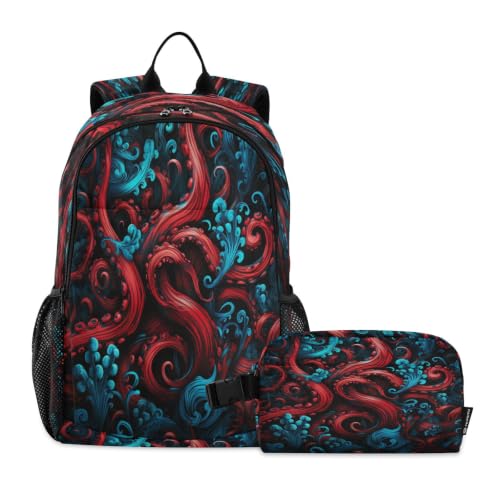 Sac à dos enfant poulpe abstrait design haut de gamme rouge bleu