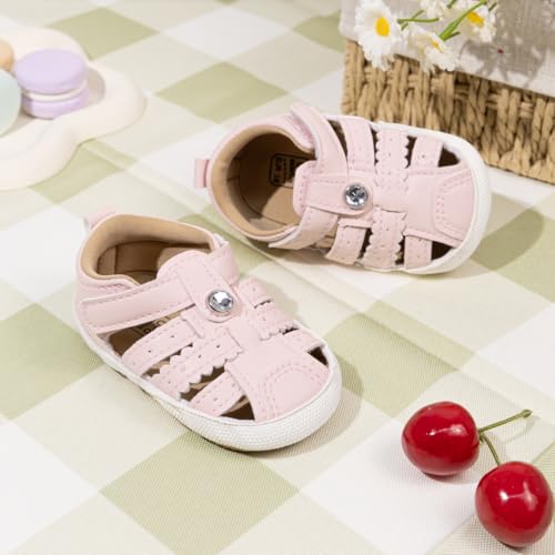 Image of Meckior Baby Toddler Infant Girls PU Leather Soft Open Toe Summer Sandals Flower Princess Flat Shoes