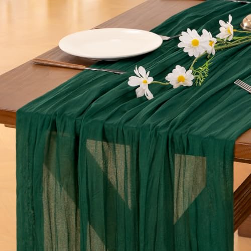 Image of Socomi 6pcs Emerald Green Cheesecloth Table Runner Easter Spring Boho Rustic Gauze 120 inch 10FT Cheese Cloth Runner for Wedding Party Baby Shower Birthday Home Decor Holiday Decorations