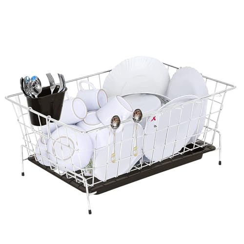 Image of Cutting EDGE Medium Stainless Steel Dish Drainer Basket with Holder Rust-Proof Kitchen Rack for Drying Plates Bowl Glasse Spoons & Utensils Space-Saving Stand for Sink Countertop (56 x 43.3 x 23 cm)